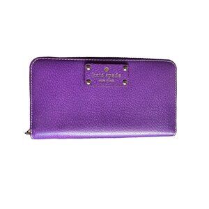 NEW Kate Spade Accordion Wallet Purple Pebbled Leather Change Purse Zipper Large
